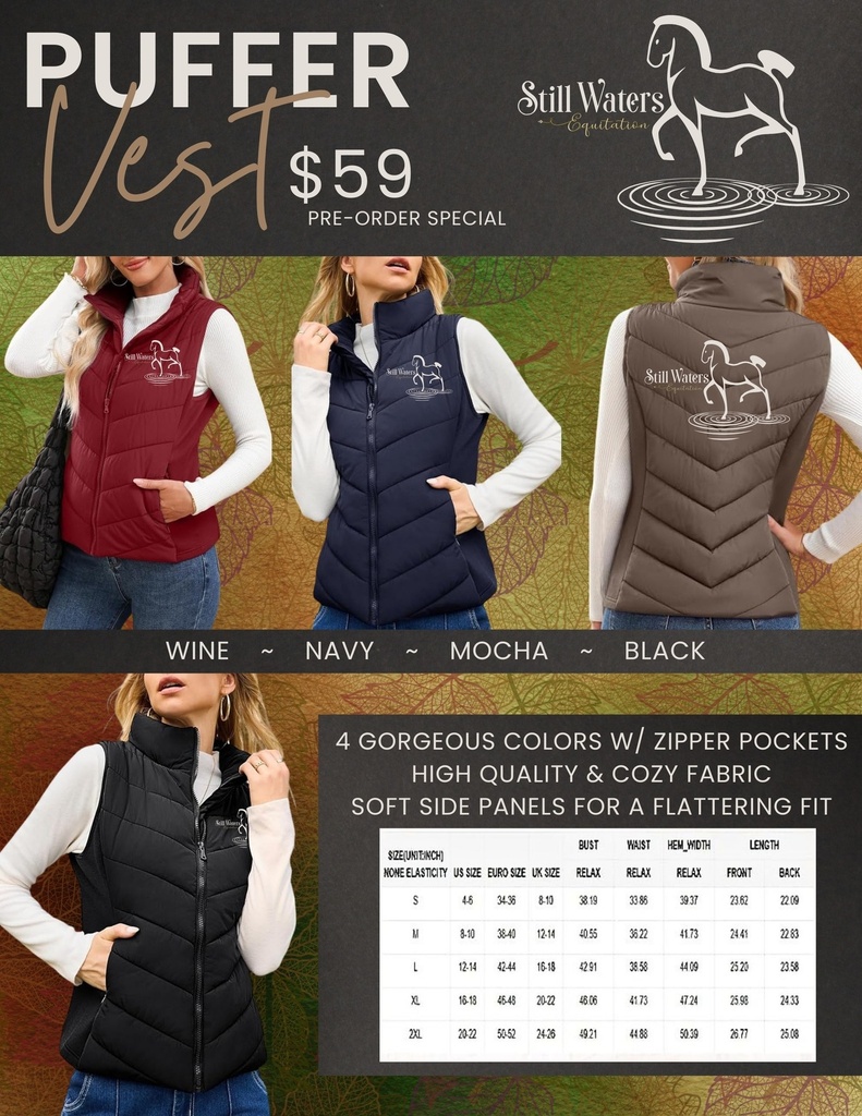 Puffer Vest - Still Water SWAG (Wine, Small)